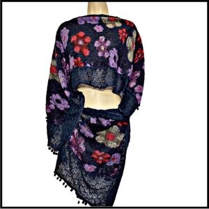 Anthropologie knit embroidered floral shawl scarf wrap